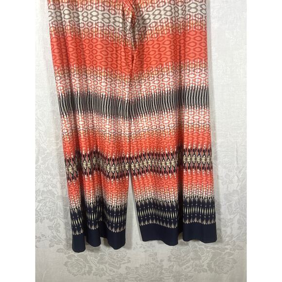 Coco Bianco Palazzo Pants Medium Orange Black Tan Geometric Print Wide Leg - Picture 8 of 9